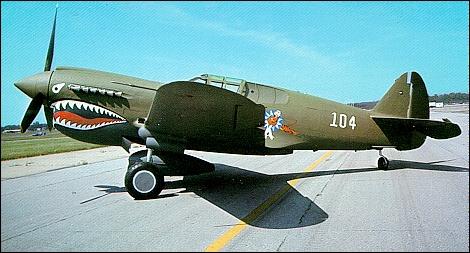Curtis P-40e warhawk. Fighter used by the AVG (Flying Tigers) in China